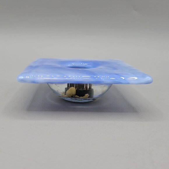 Ikebana Vase Fused Art Glass Pin Frog Holder Square Shape Blue White - Picture 4 of 6